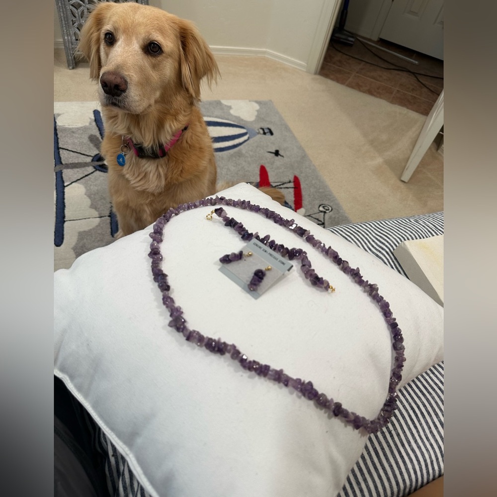 Amethyst Chip Drop Earrings,Necklace and matching Bracelet- Purple